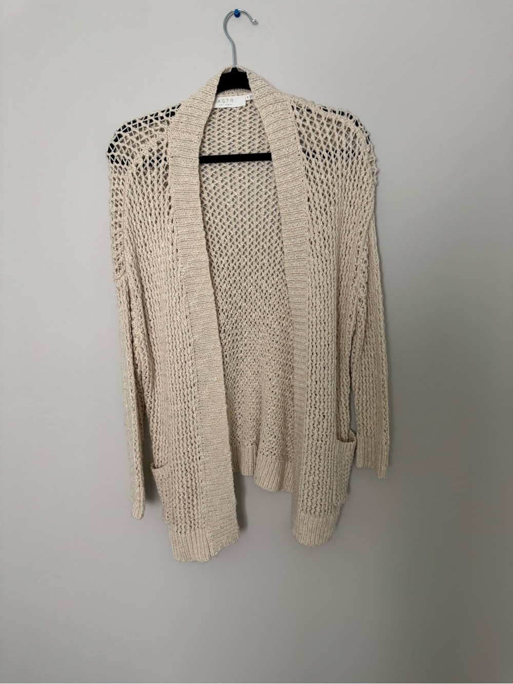 Astr Open-Weave Cream Cardigan with Shawl Collar